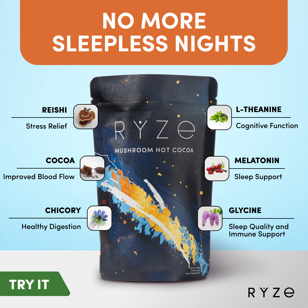RYZE Hot Cocoa - with 6 Sleep Superfoods to Help Fall Asleep and Stay Asleep - WMZK